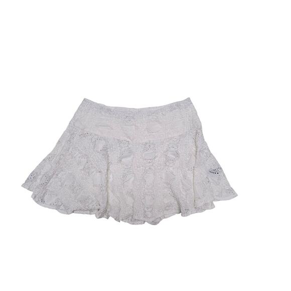 Finesse Teya White lace pattern Eyelet Flowy mini Skirt Cottagecore Coastal - Picture 2 of 12